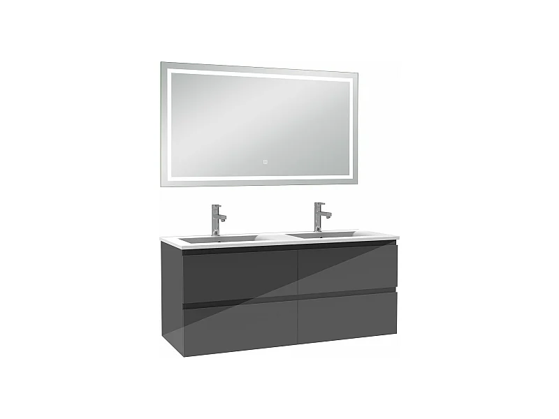AICA Ensemble meubles salle de bains Anthracite 120cm,lavabo+Miroir Lumineux antibuée,3 couleurs dimmable+mémoire