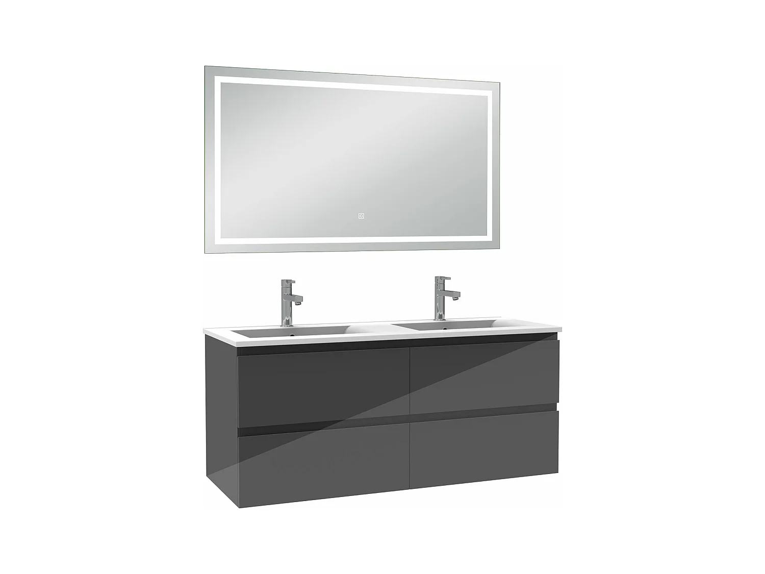 AICA Ensemble meubles salle de bains Anthracite 120cm,lavabo+Miroir Lumineux antibuée,3 couleurs dimmable+mémoire
