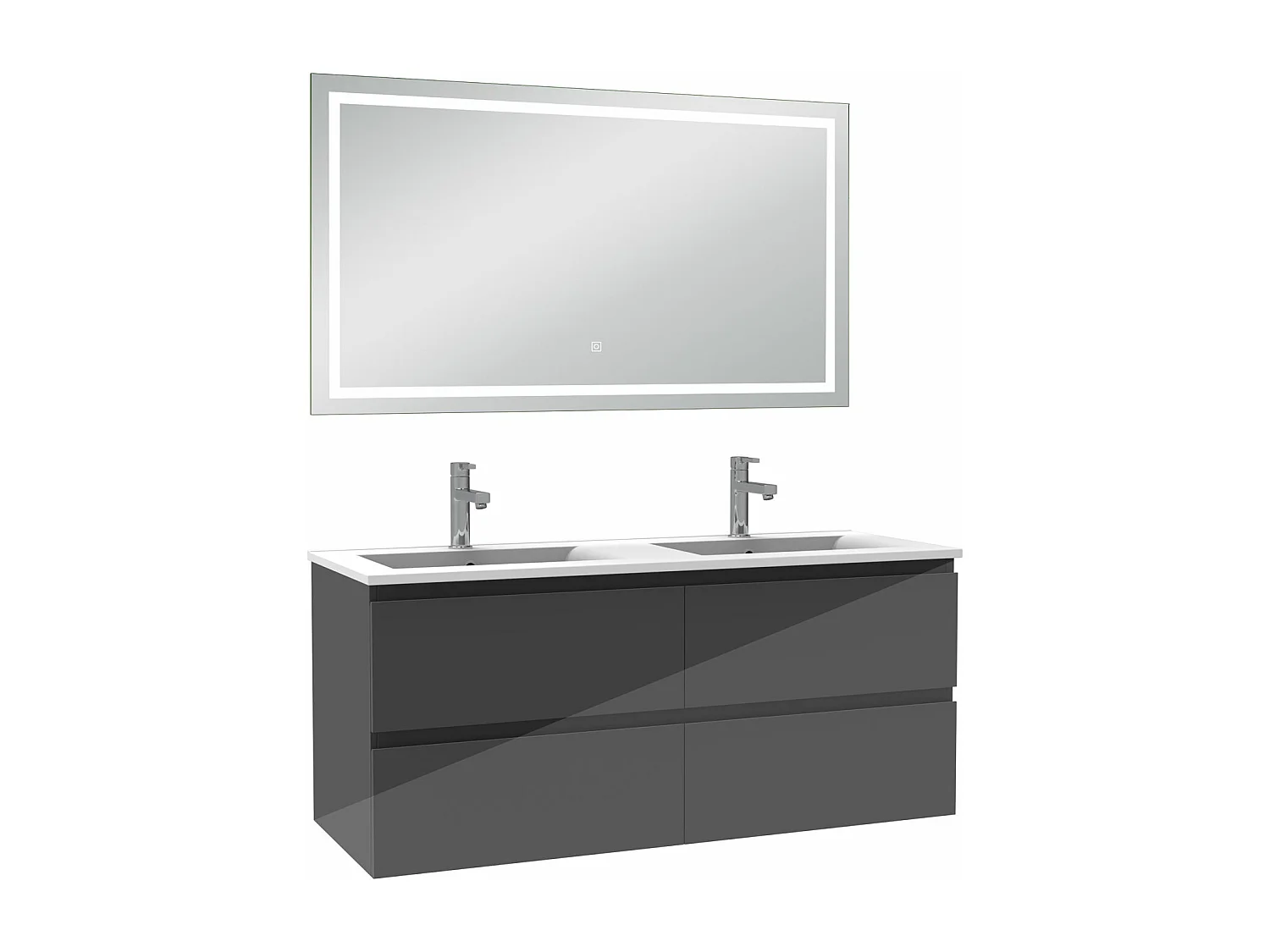 AICA Ensemble meubles salle de bains Anthracite 120cm,lavabo+Miroir Lumineux antibuée,3 couleurs dimmable+mémoire