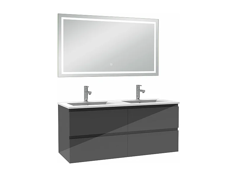 AICA Ensemble meubles salle de bains Anthracite 120cm,lavabo+Miroir Lumineux antibuée,3 couleurs dimmable+mémoire