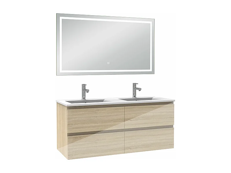 AICA Ensemble meubles salle de bains chêne 120cm,lavabo+Miroir Lumineux antibuée,3 couleurs dimmable+mémoire