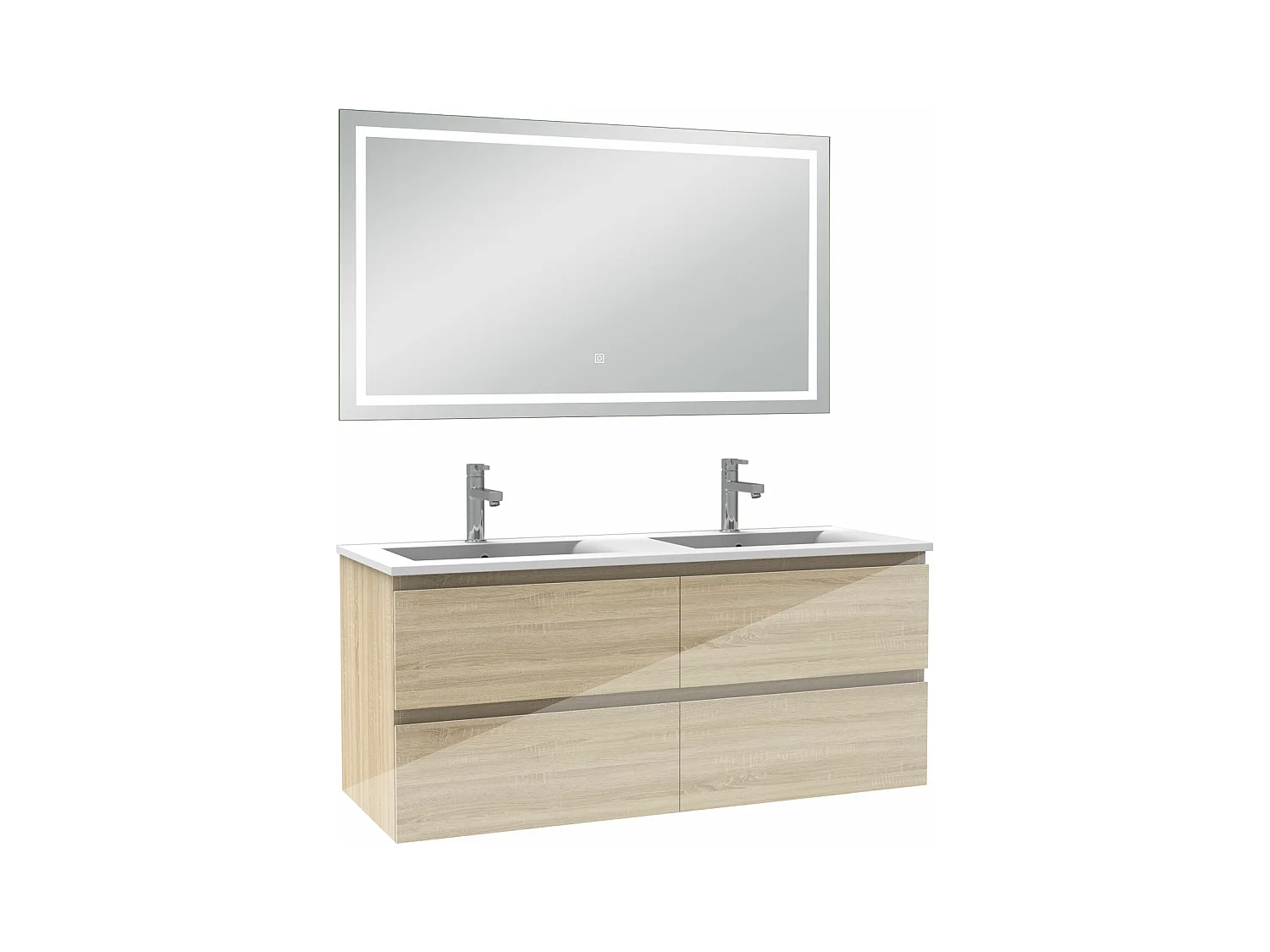AICA Ensemble meubles salle de bains chêne 120cm,lavabo+Miroir Lumineux antibuée,3 couleurs dimmable+mémoire