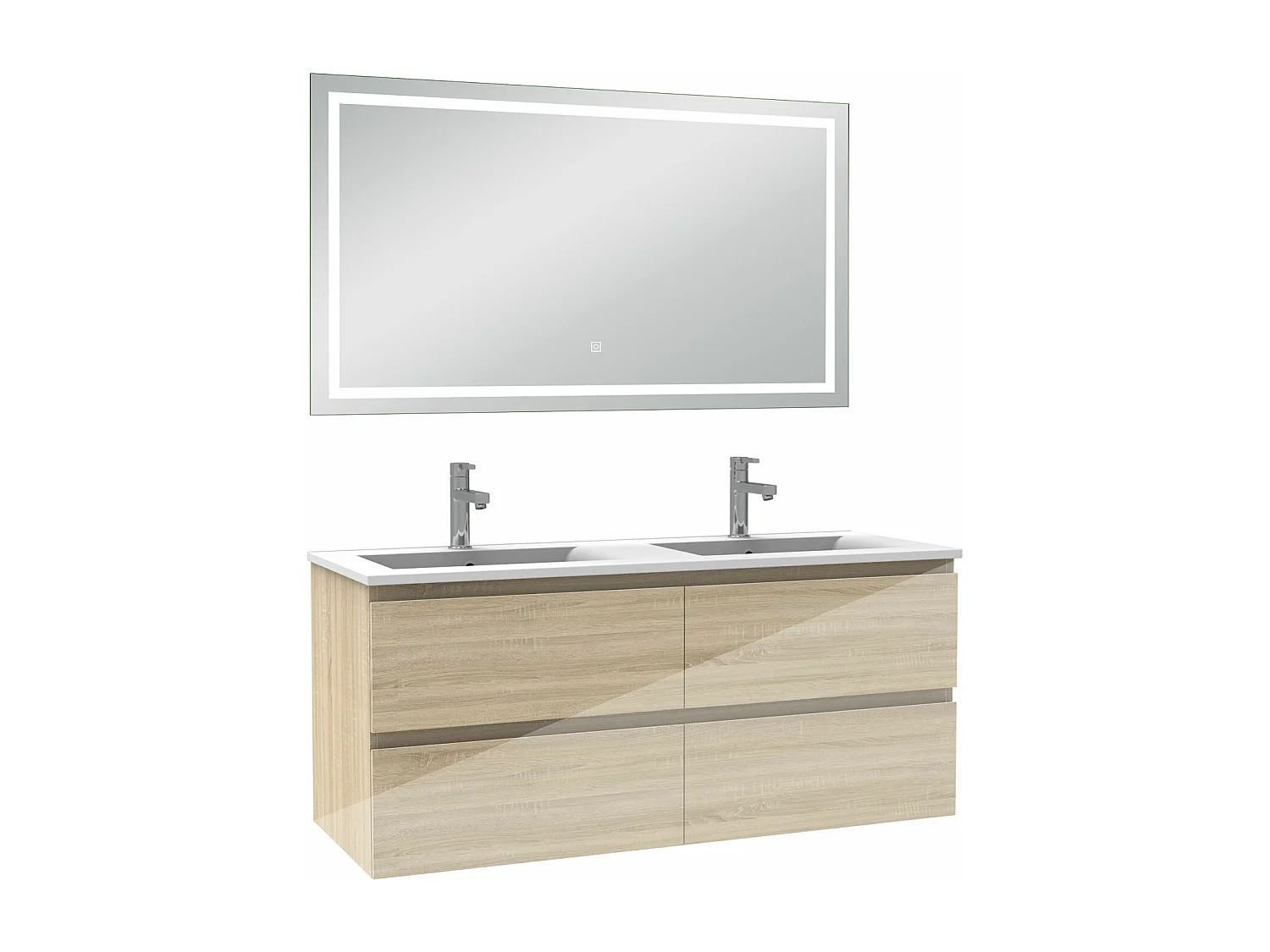 AICA Ensemble meubles salle de bains chêne 120cm,lavabo+Miroir Lumineux antibuée,3 couleurs dimmable+mémoire