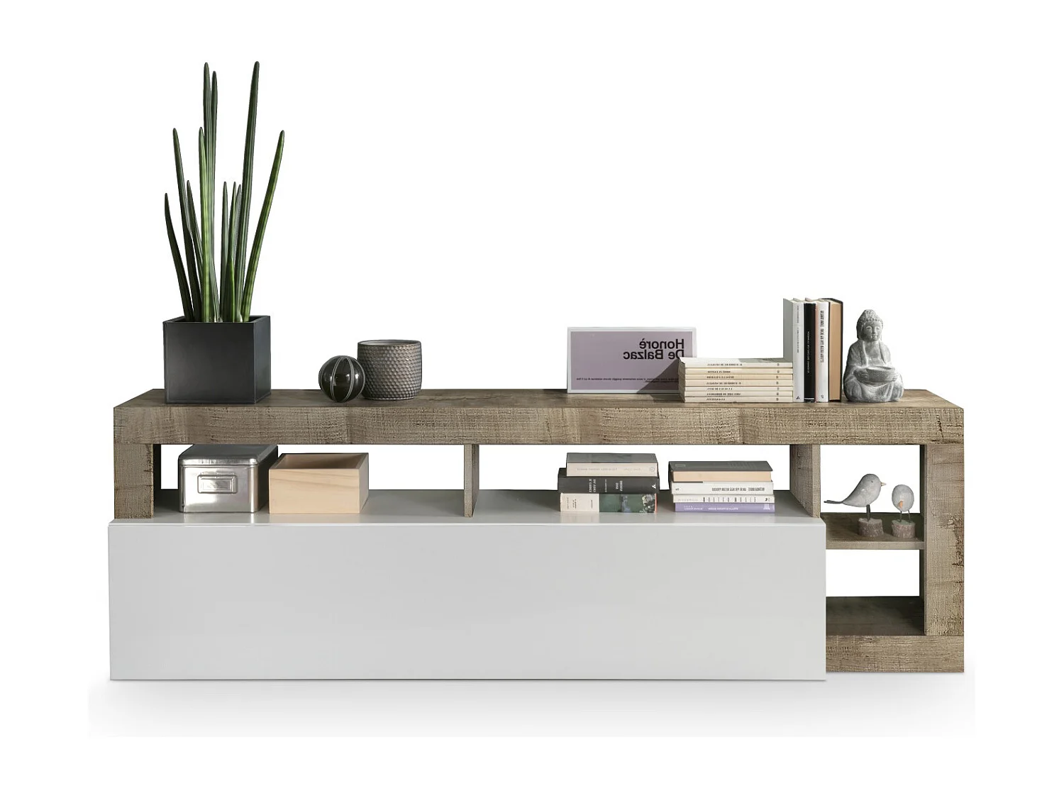 Meuble TV AMOS blanc/poirier