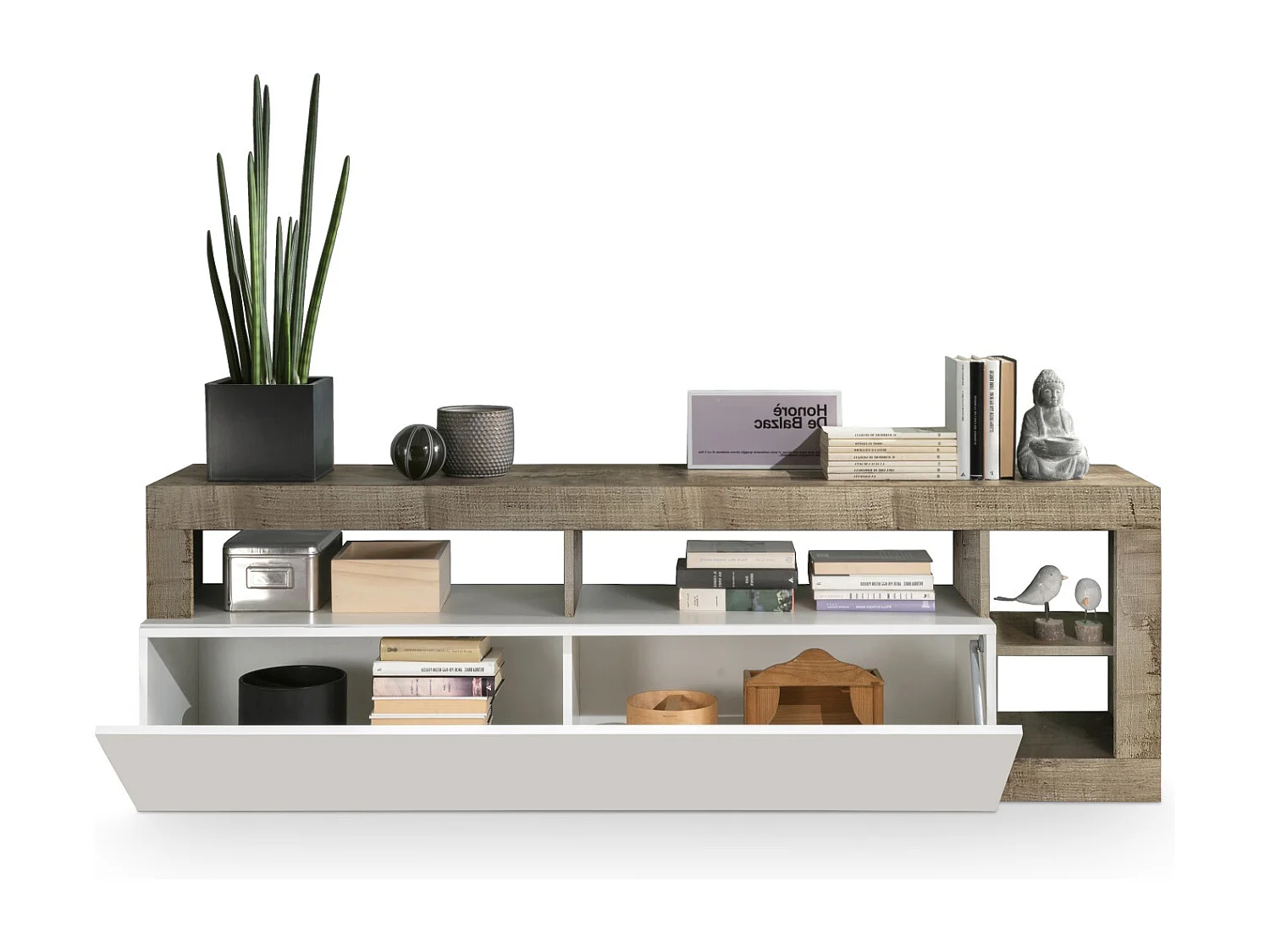 Meuble TV AMOS blanc/poirier