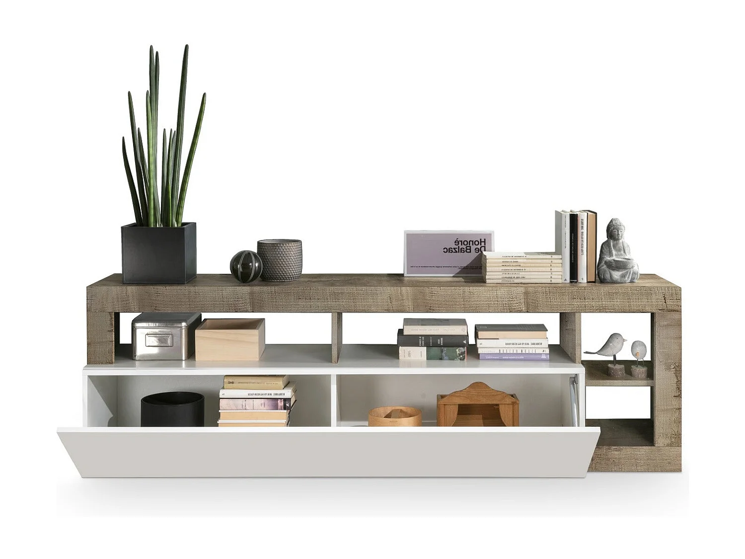 Meuble TV AMOS blanc/poirier