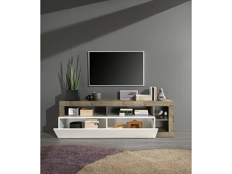 Meuble TV AMOS blanc/poirier