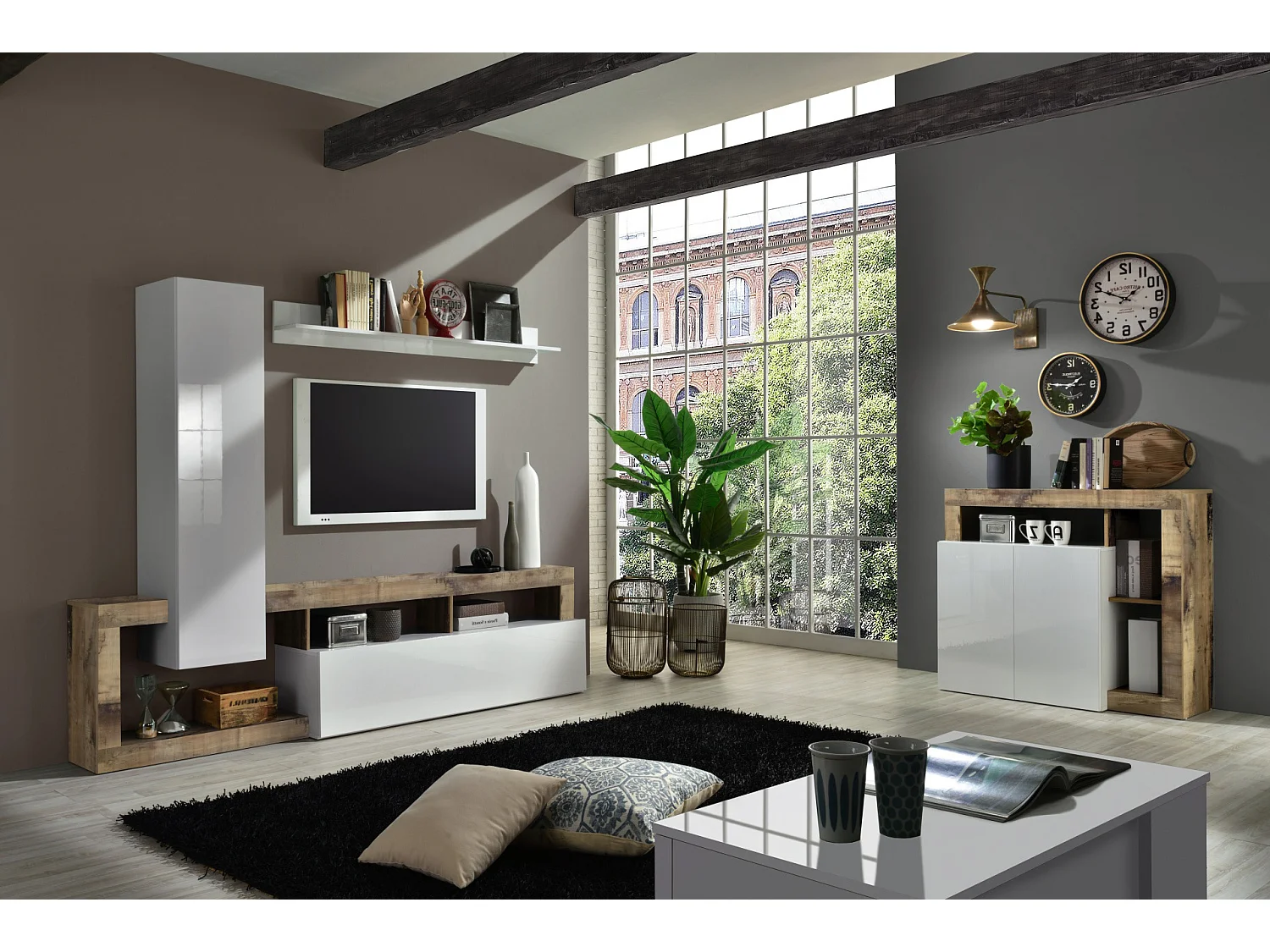 Meuble d'entrée AMOS blanc/poirier