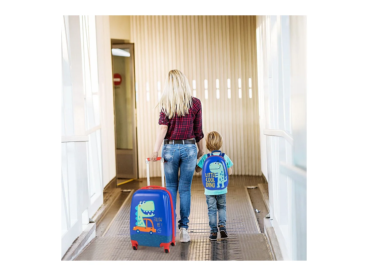 Lot de 2 Valise Cabine Enfant 18”+ Sac à Dos 12,5”, Poignée Rétractable 88-100cm