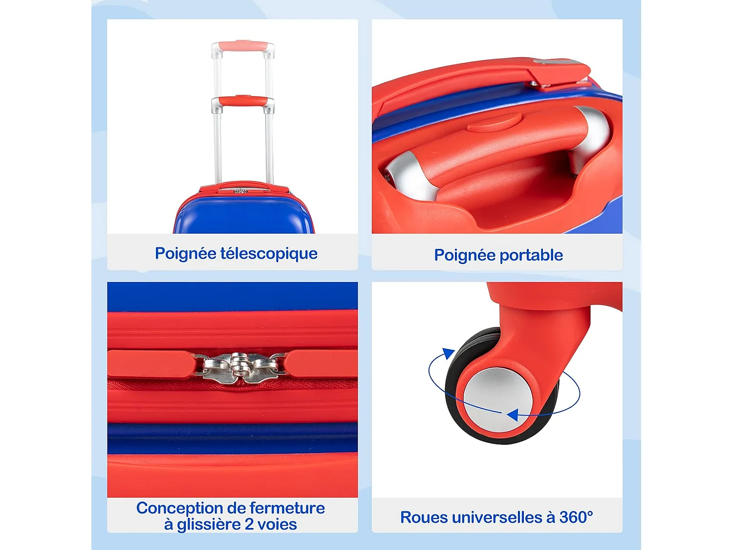 Lot de 2 Valise Cabine Enfant 18”+ Sac à Dos 12,5”, Poignée Rétractable 88-100cm