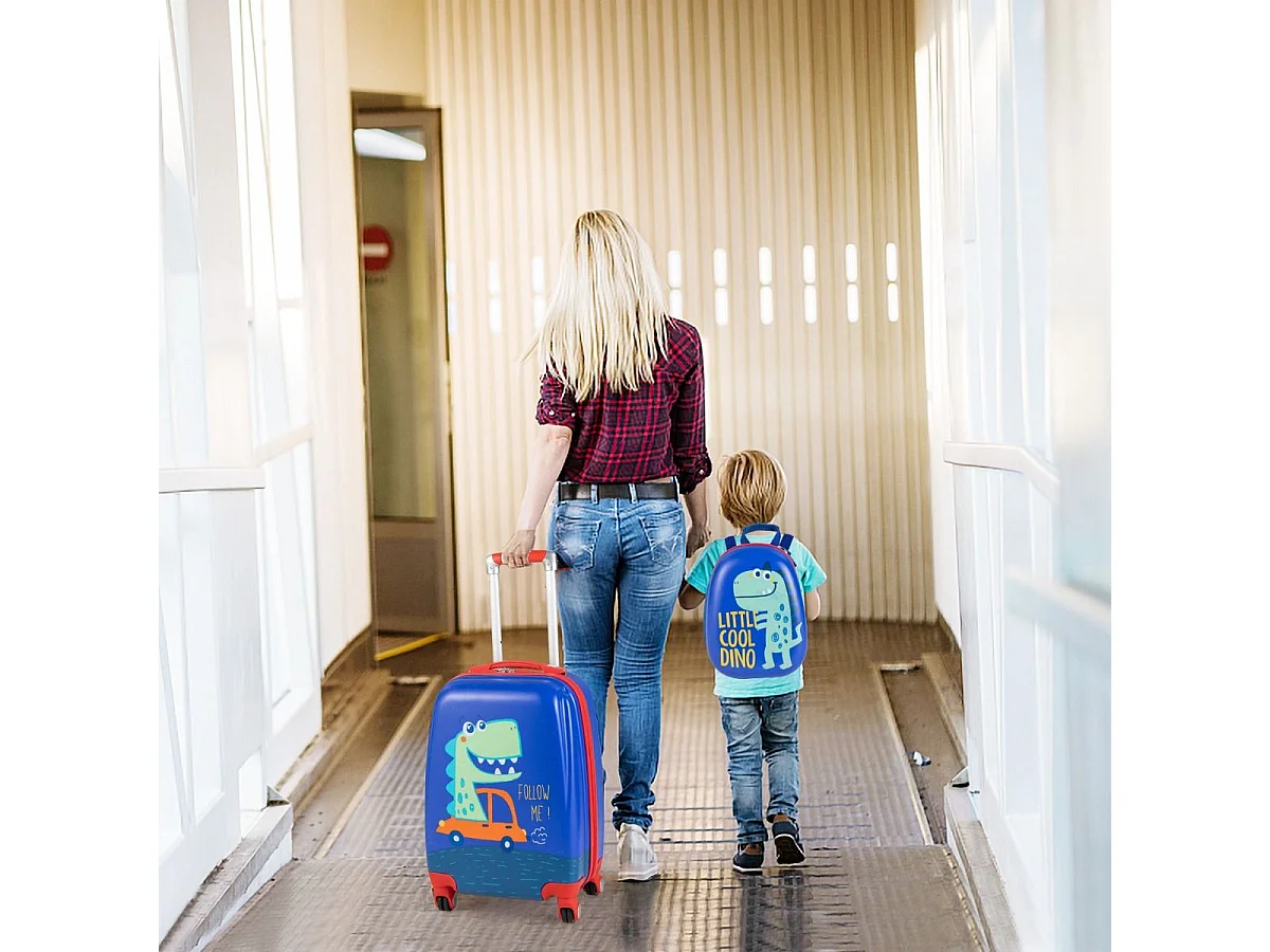 Lot de 2 Valise Cabine Enfant 18”+ Sac à Dos 12,5”, Poignée Rétractable 88-100cm