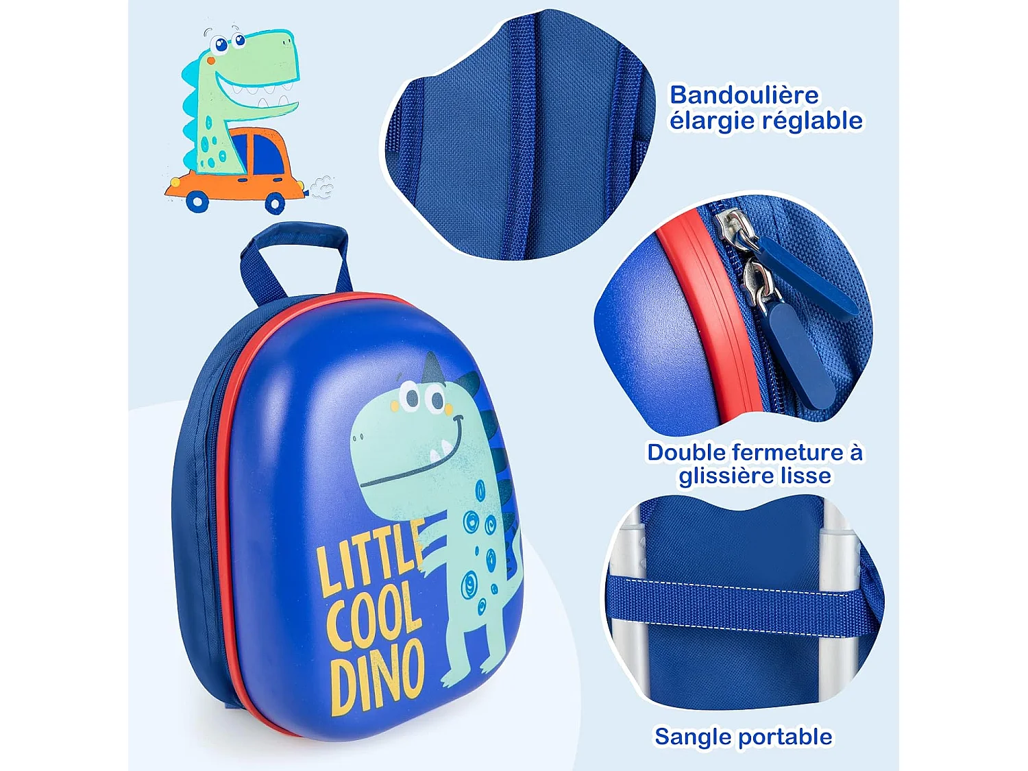 Lot de 2 Valise Cabine Enfant 18”+ Sac à Dos 12,5”, Poignée Rétractable 88-100cm