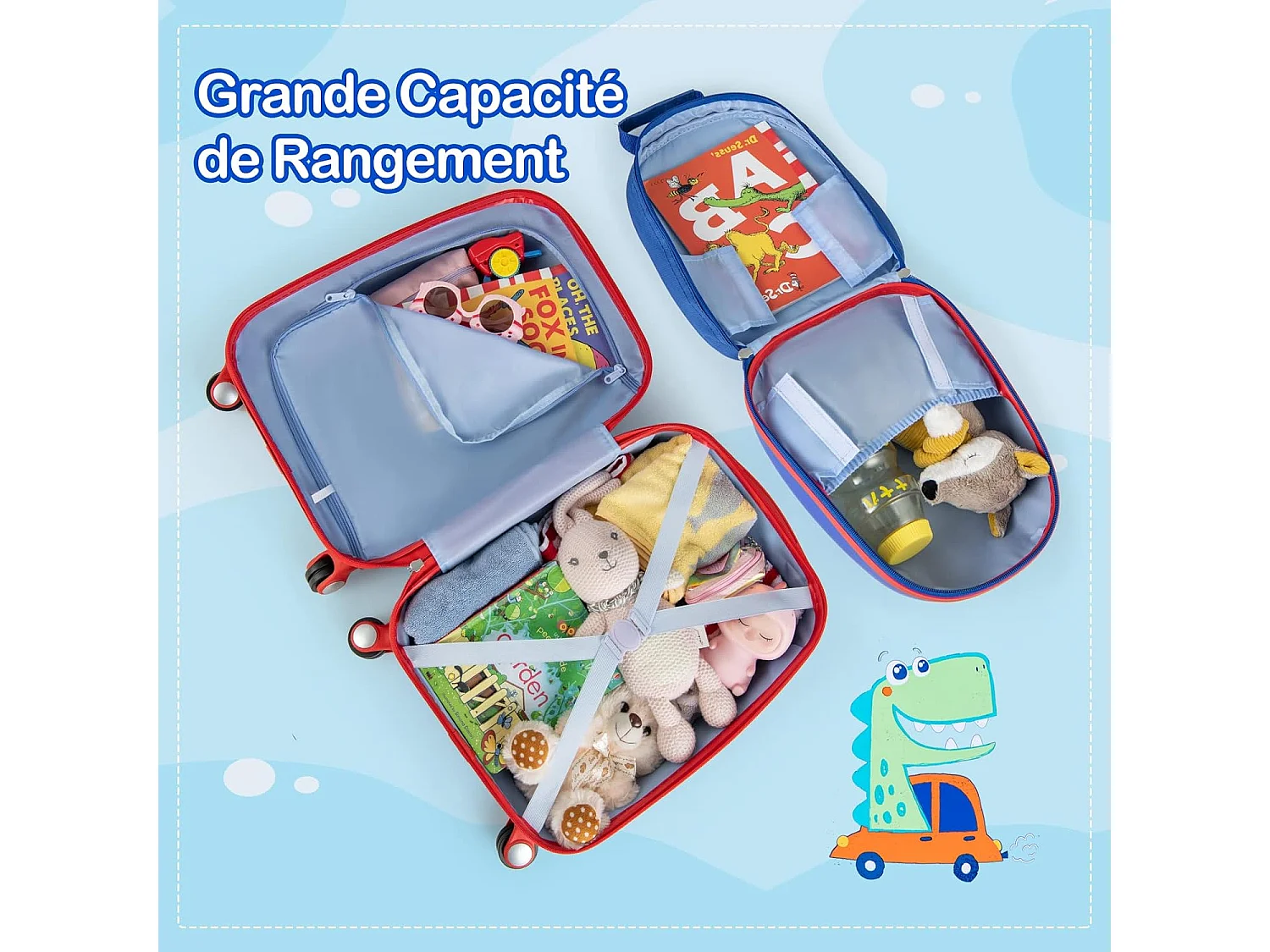 Lot de 2 Valise Cabine Enfant 18”+ Sac à Dos 12,5”, Poignée Rétractable 88-100cm
