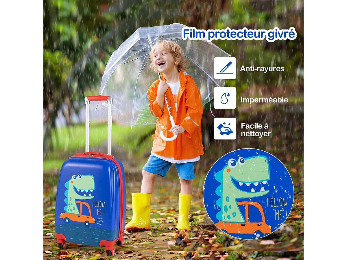 Lot de 2 Valise Cabine Enfant 18”+ Sac à Dos 12,5”, Poignée Rétractable 88-100cm