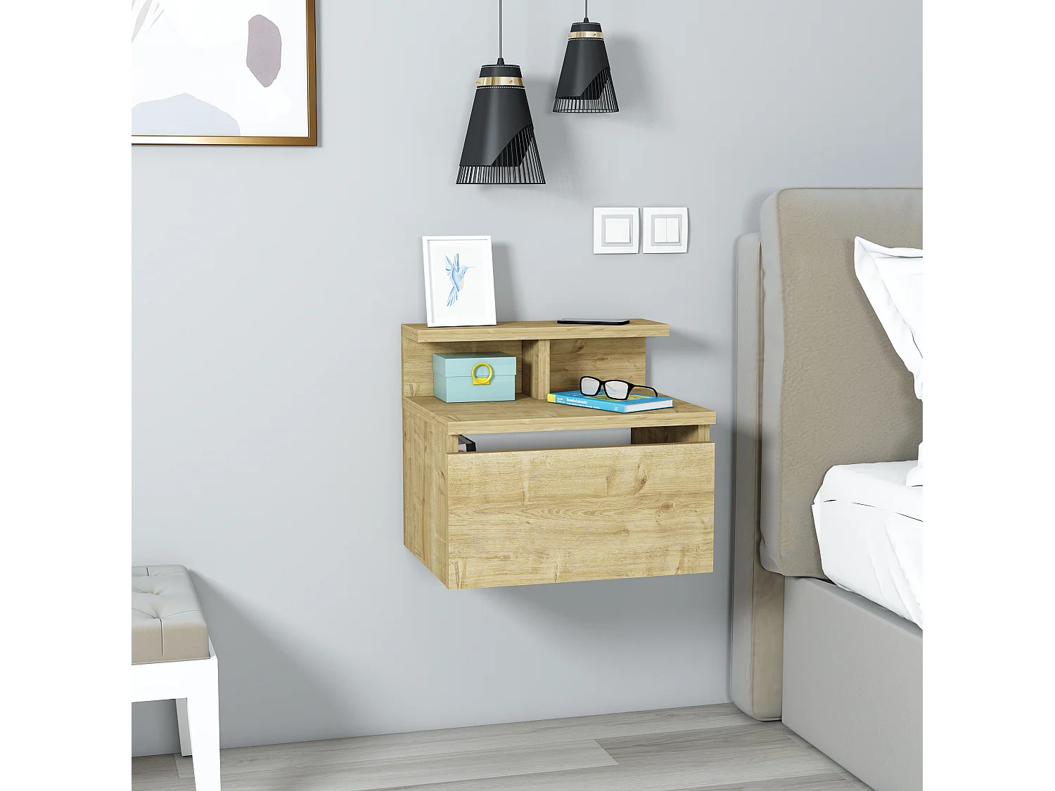 Table de chevet HADES - couleur naturelle claire, 35x31,6x39,8