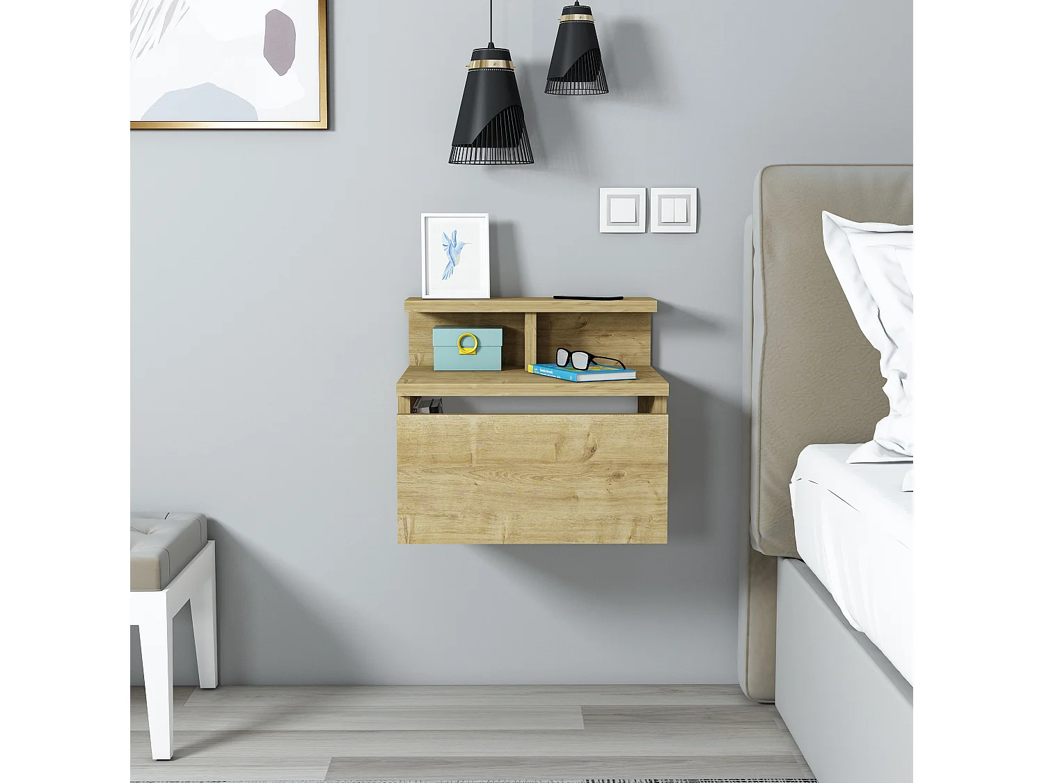 Table de chevet HADES - couleur naturelle claire, 35x31,6x39,8