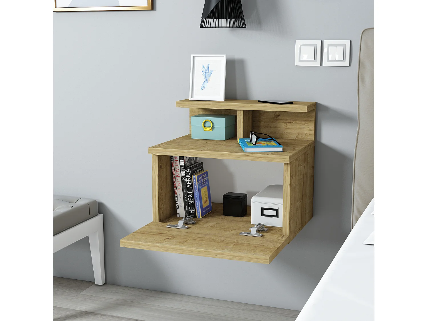 Table de chevet HADES - couleur naturelle claire, 35x31,6x39,8