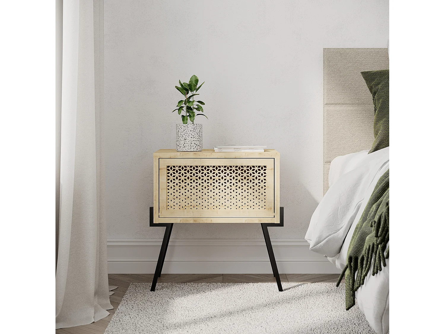 Comodino NAIVE - colori naturali chiari, 51x34x48