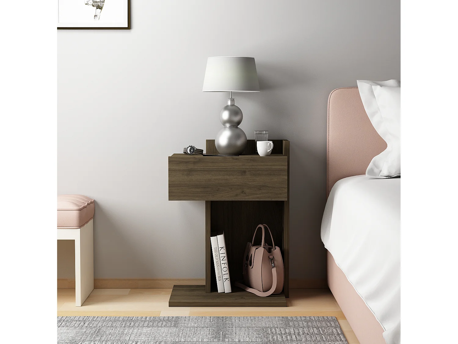 Stolik nocny HERAKLES - kolor jasny naturalny, 55x33,2x41,4