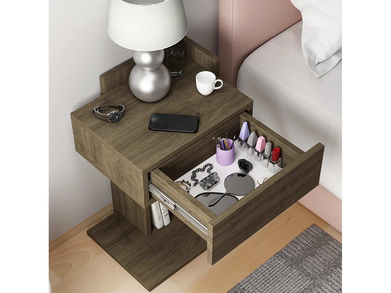 Table de chevet HERAKLES - couleur naturelle claire, 55x33,2x41,4