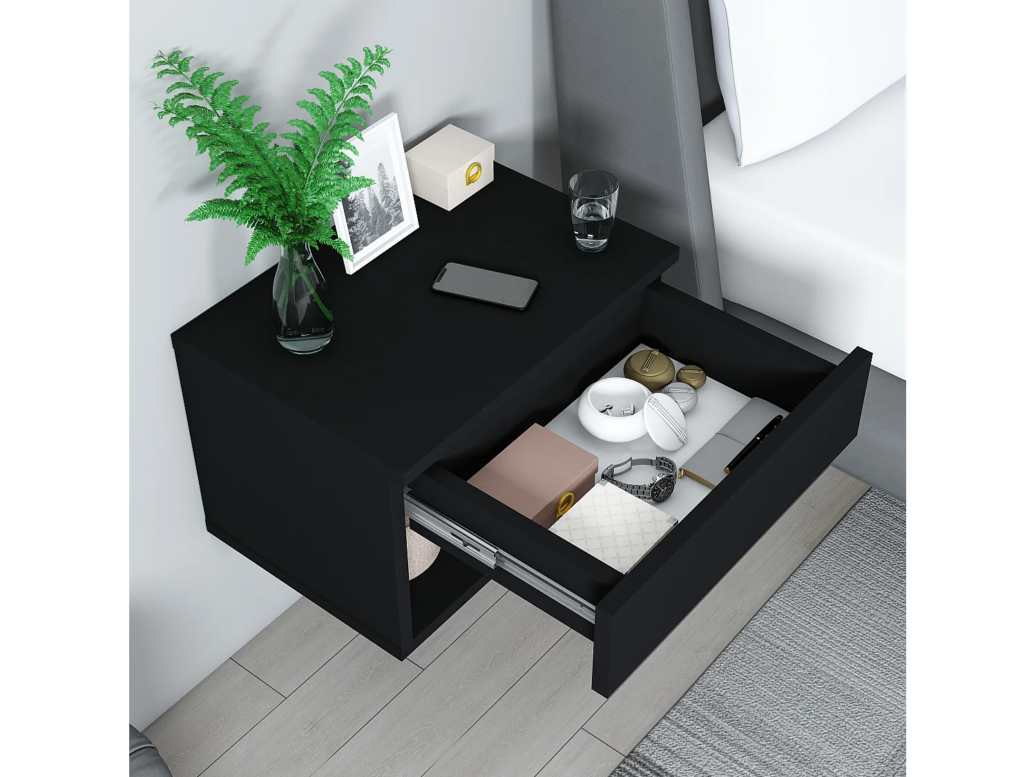 Table de chevet HESTIA - noir, 29x31,6x44,6