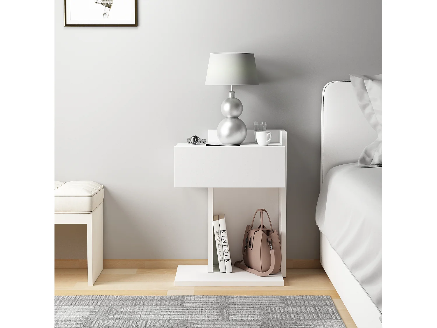 Table de chevet HERAKLES - blanc, 55x33,2x41,4