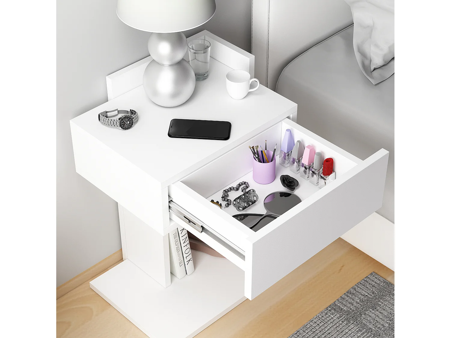 Table de chevet HERAKLES - blanc, 55x33,2x41,4