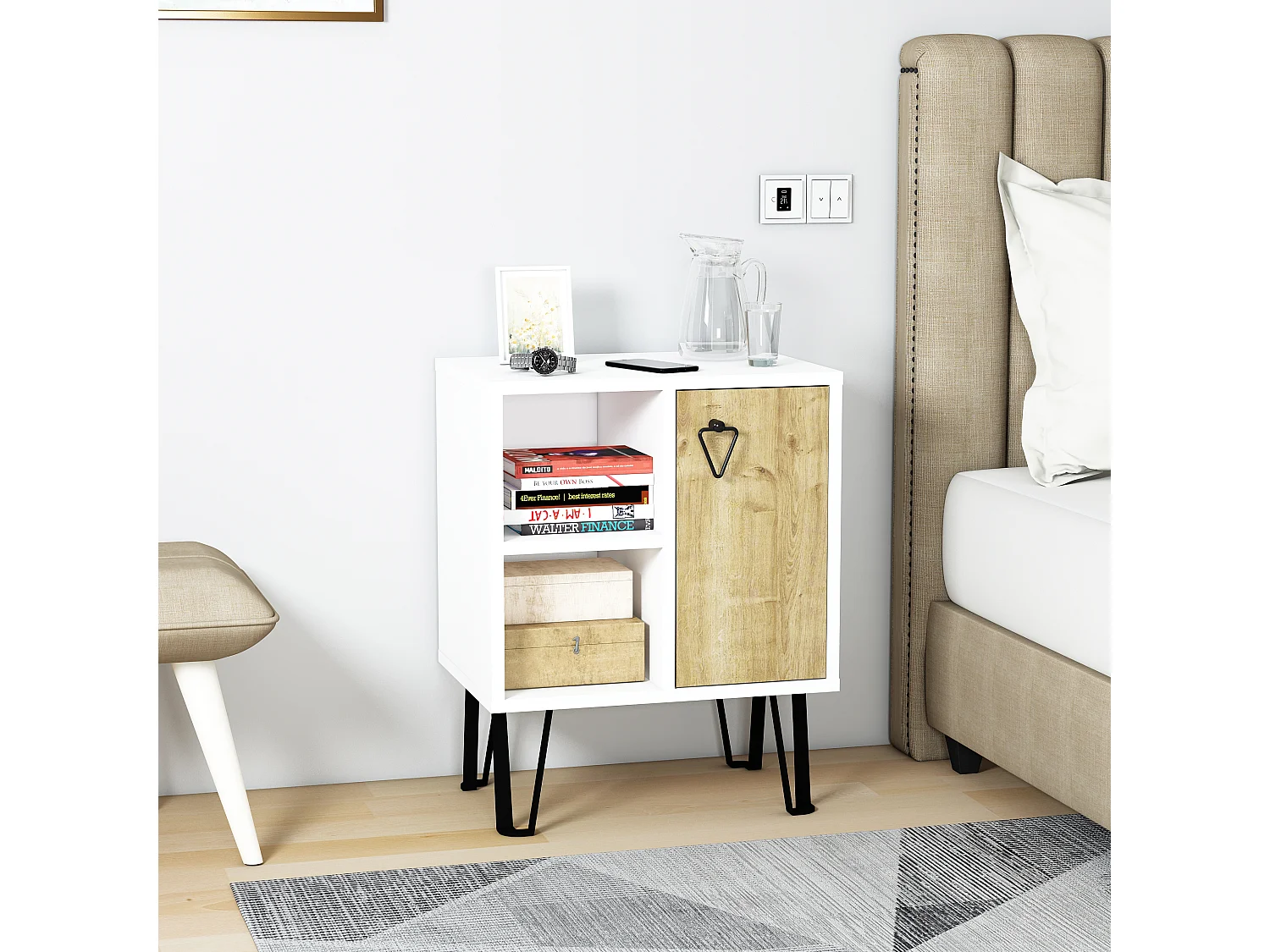 Comodino NEPTUNE - bianco, 63x35x50