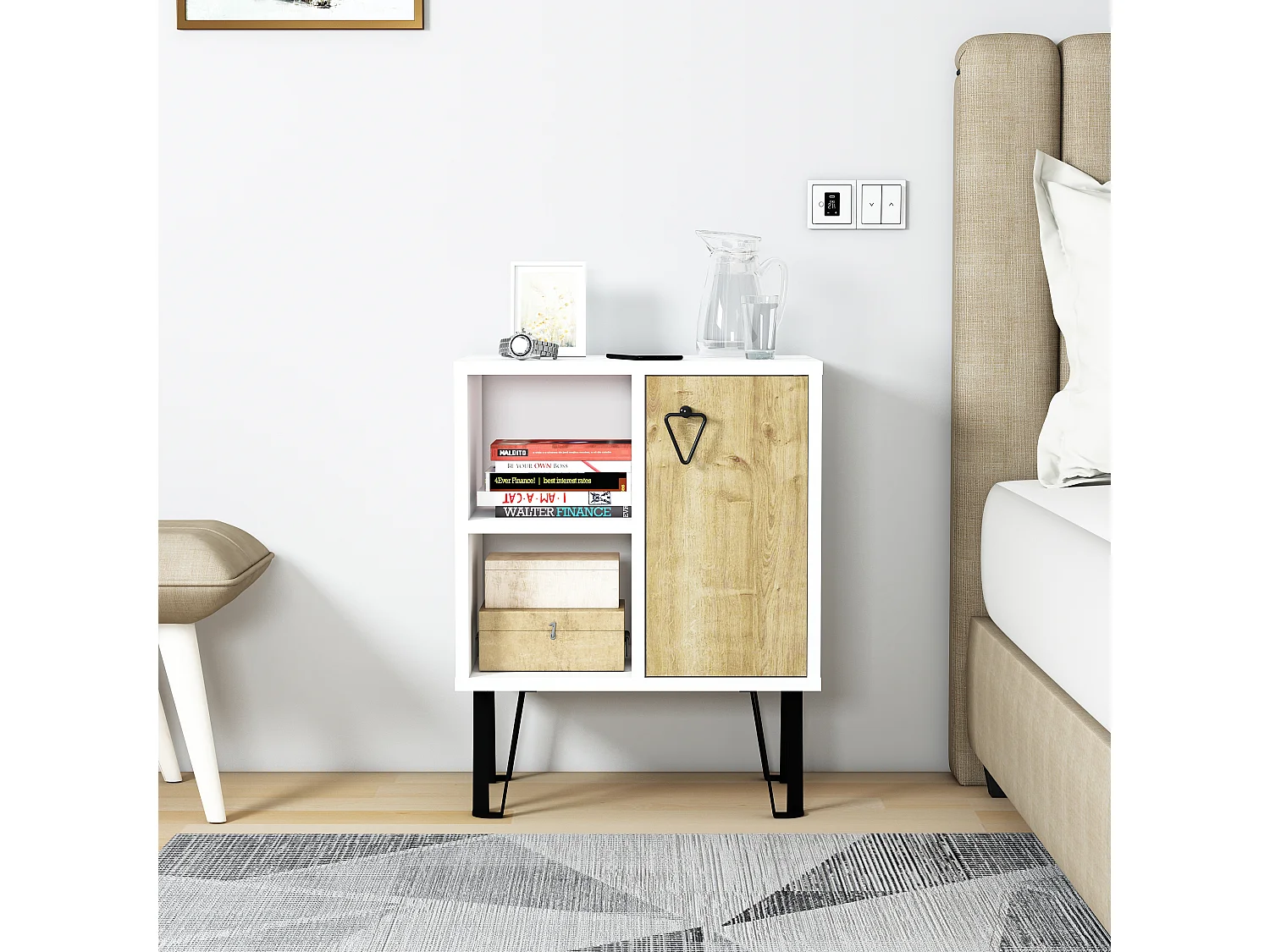 Comodino NEPTUNE - bianco, 63x35x50