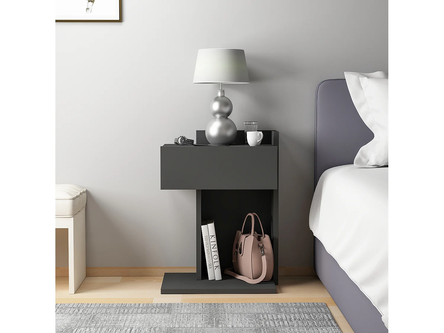 Nachttisch HERAKLES- Anthrazit  , 55x33,2x41,4