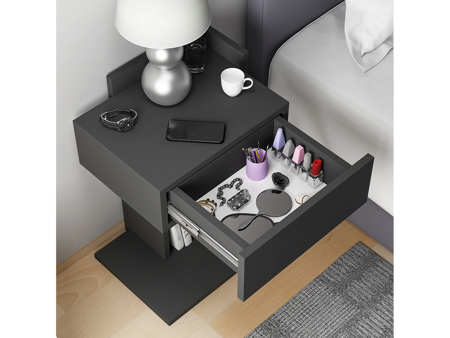 Nachttisch HERAKLES- Anthrazit  , 55x33,2x41,4