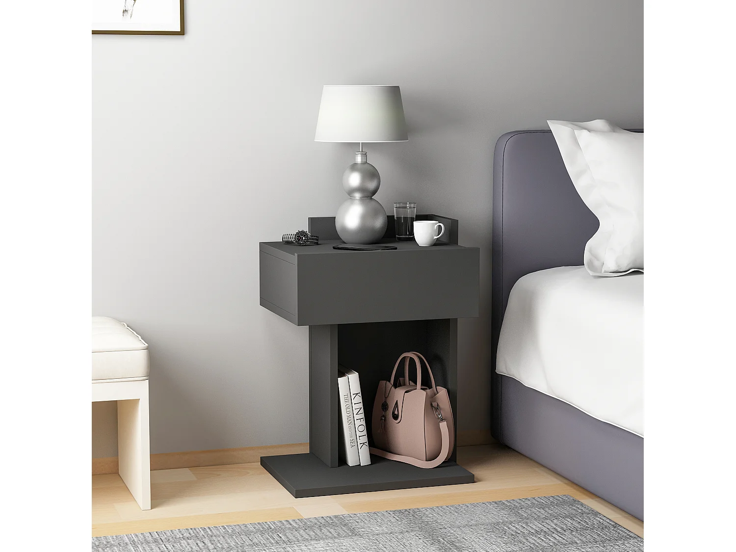 Comodino HERAKLES- antracite, 55x33,2x41,4