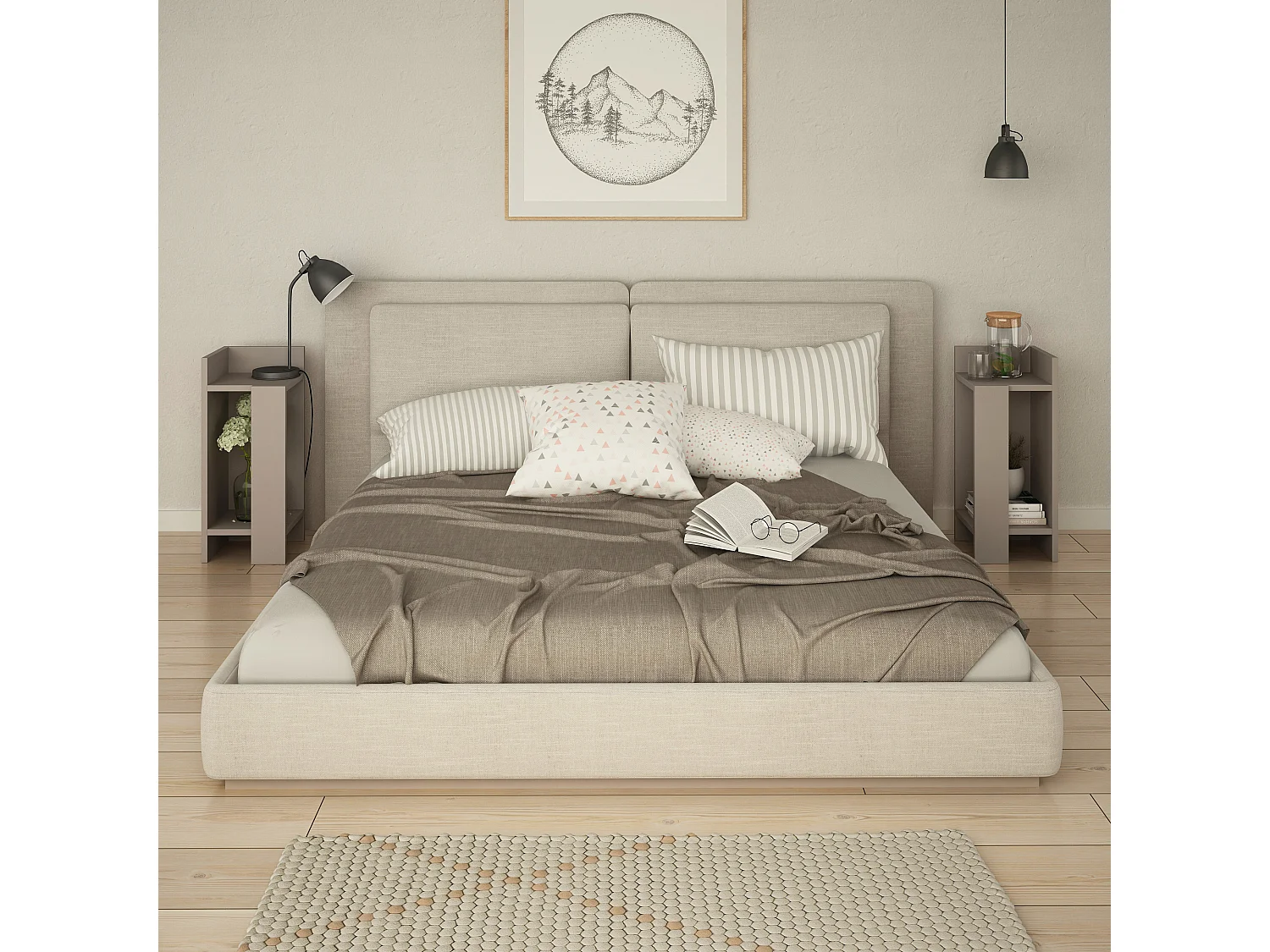 Table de chevet ELOS - ensemble gris anthracite, 60x25x54