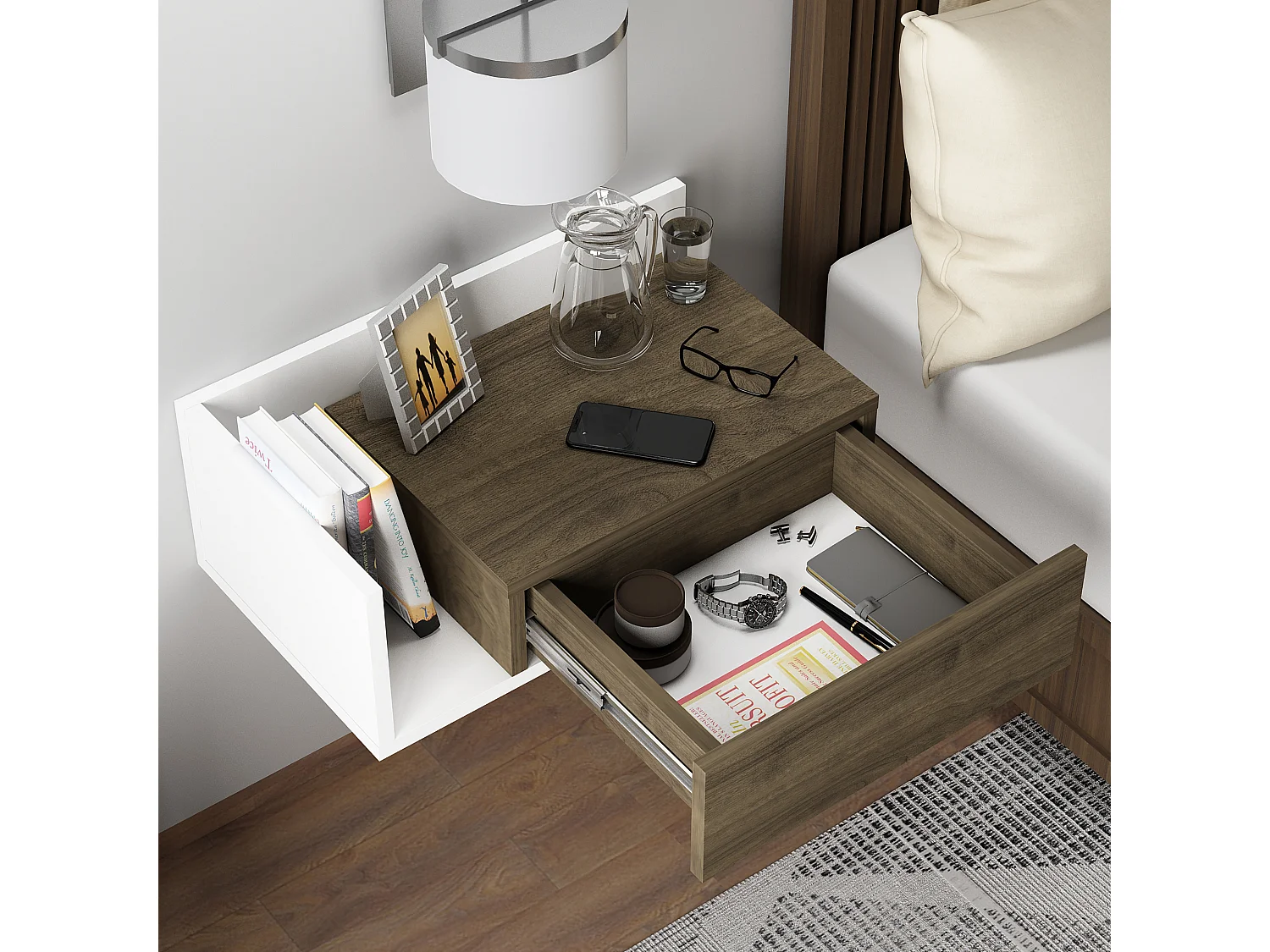 Stolik nocny HEPHAISTOS - brązowy, 21,4x35x60