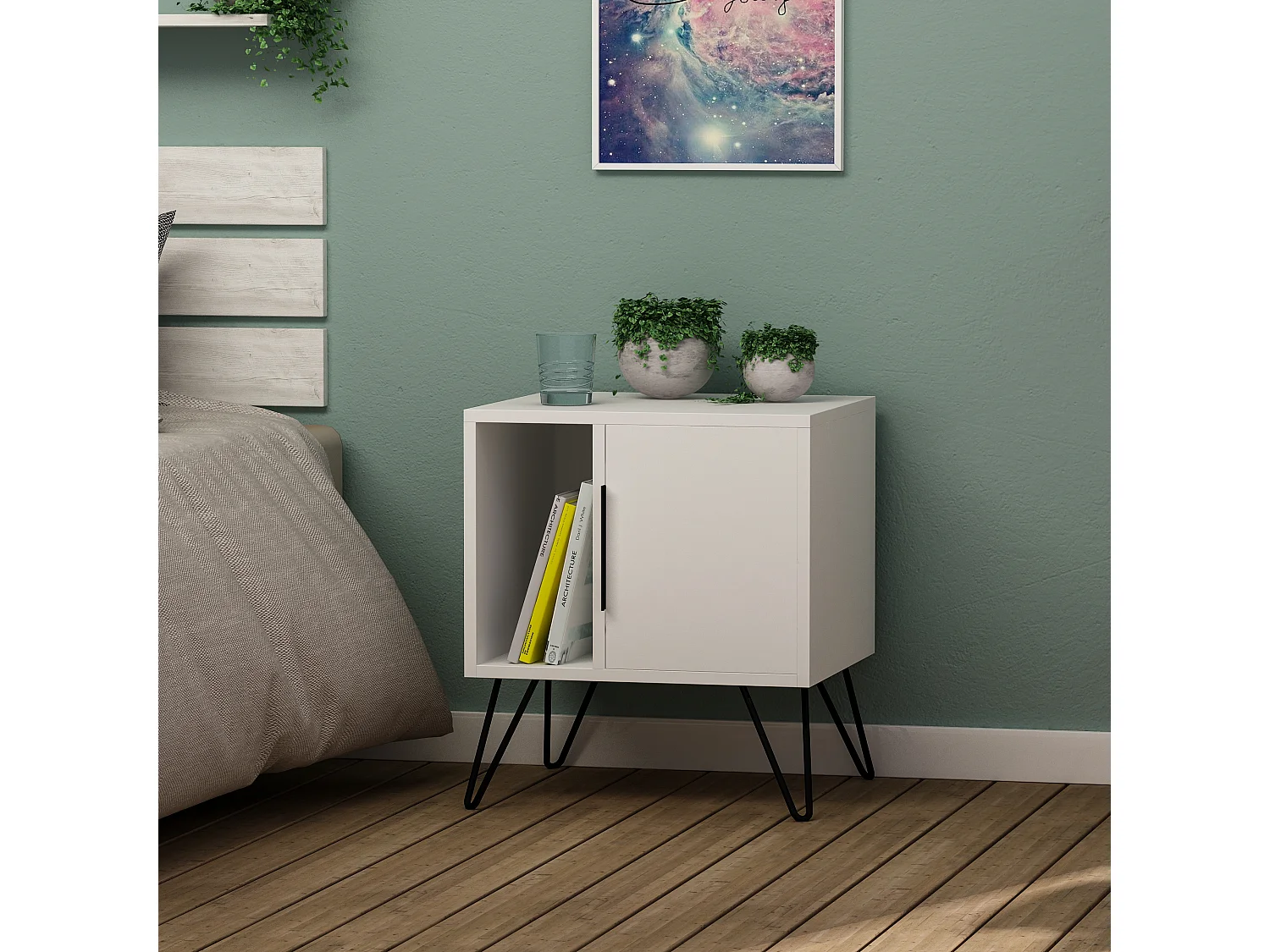 Comodino GLYNN- bianco, 60x45x50