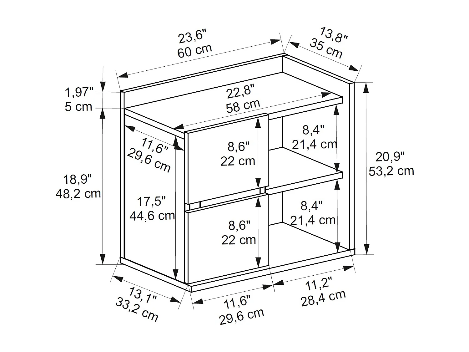 Table de chevet JUNO - blanc, 53,2x35x60