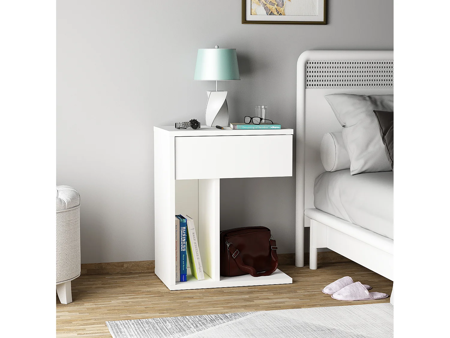 Table de chevet TYCHE - blanc, 55x29,4x44,4