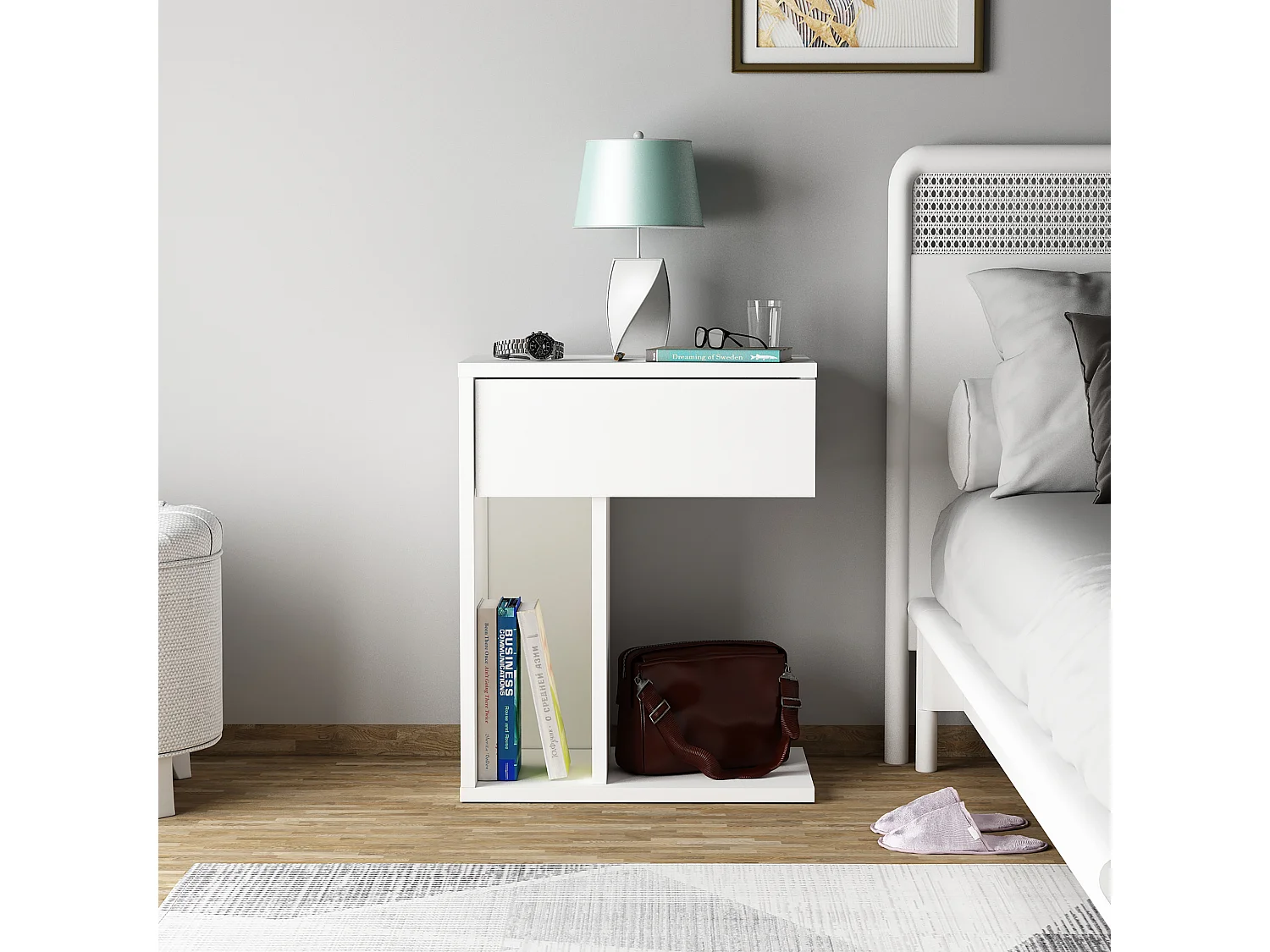 Table de chevet TYCHE - blanc, 55x29,4x44,4