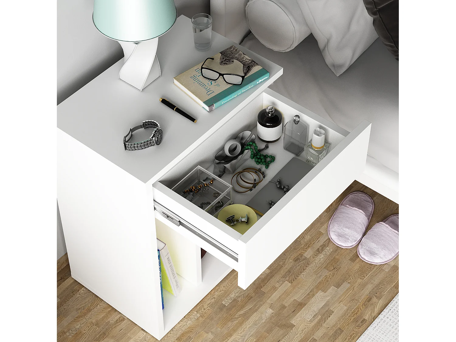 Table de chevet TYCHE - blanc, 55x29,4x44,4