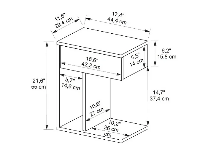 Table de chevet TYCHE - blanc, 55x29,4x44,4