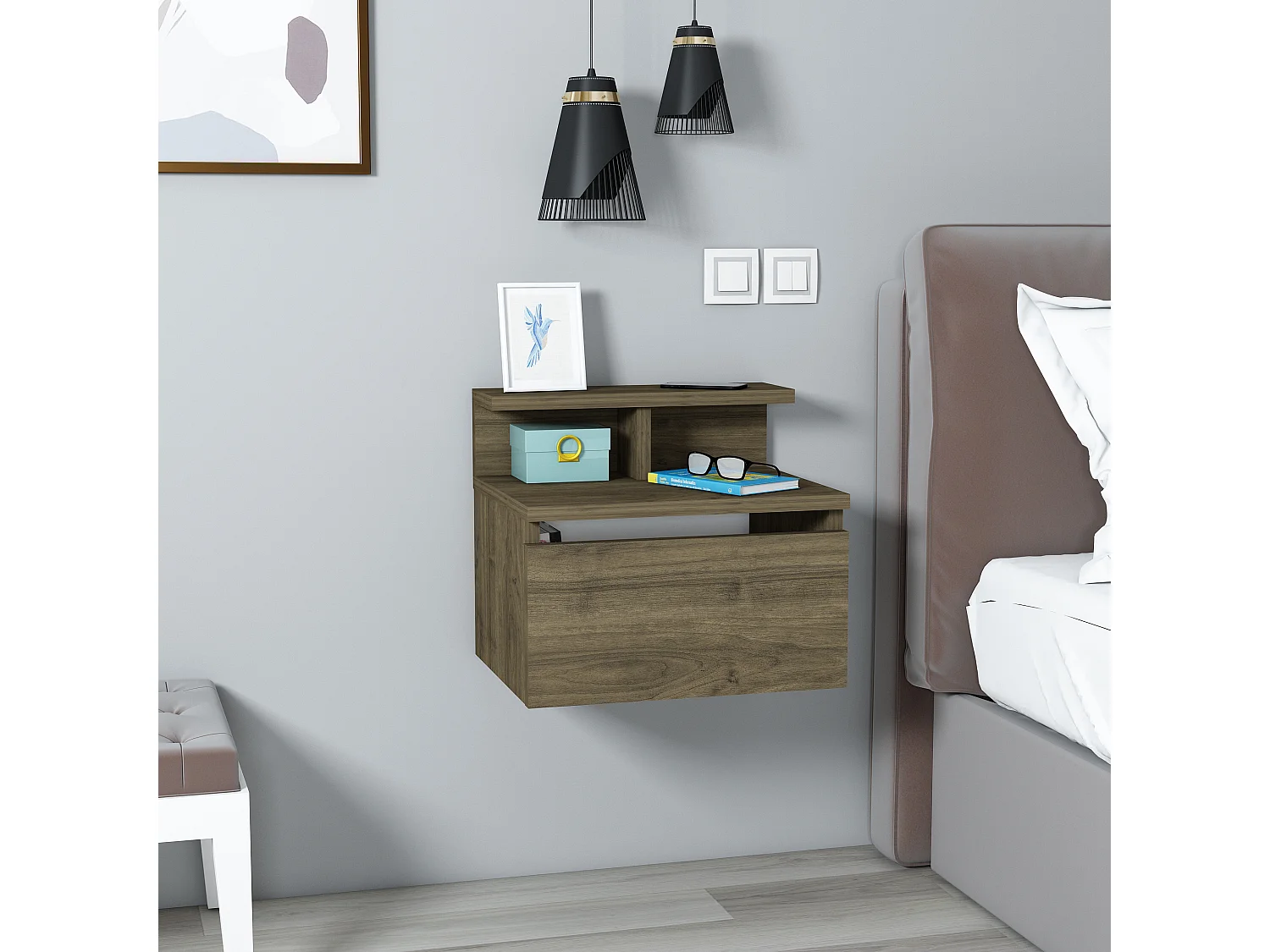 Table de chevet HADES - couleur naturelle foncée, 35x31,6x39,8