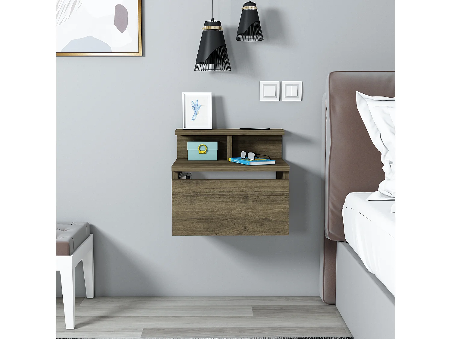 Table de chevet HADES - couleur naturelle foncée, 35x31,6x39,8