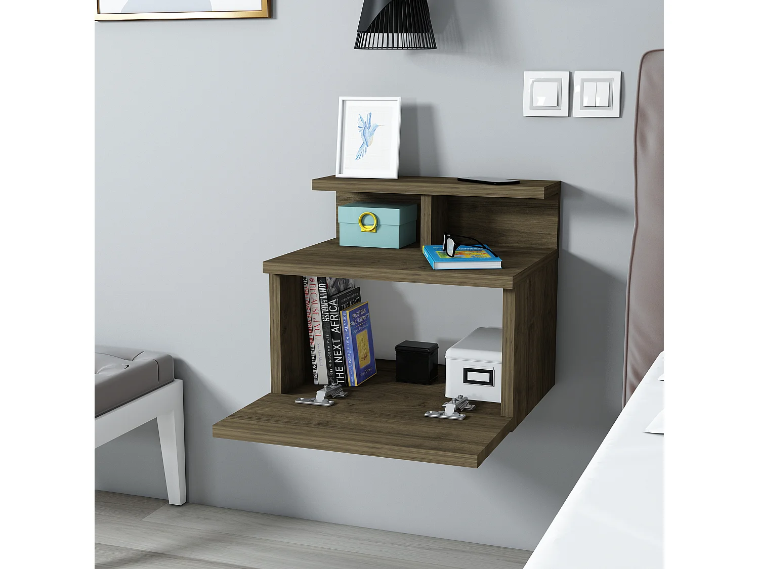 Table de chevet HADES - couleur naturelle foncée, 35x31,6x39,8