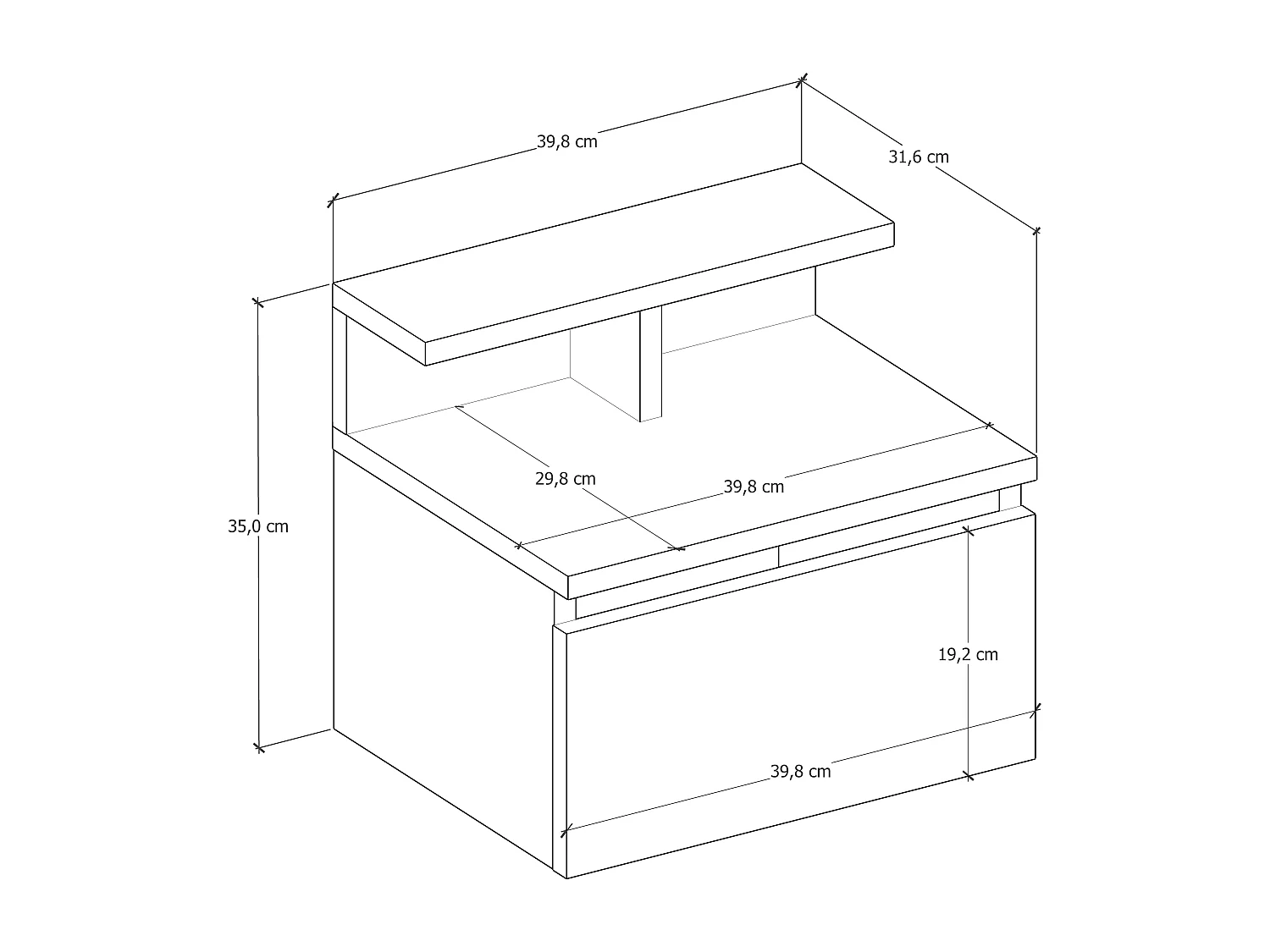 Table de chevet HADES - couleur naturelle foncée, 35x31,6x39,8