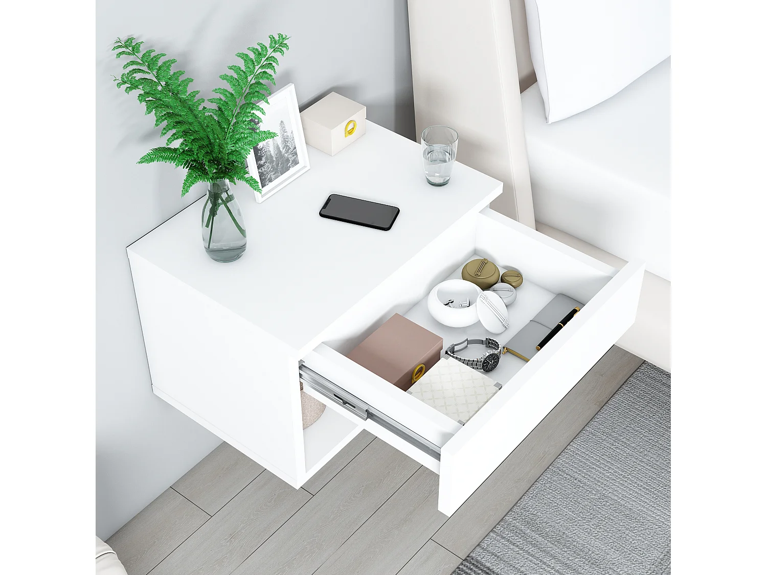 Table de chevet HESTIA - blanc, 29x31,6x44,6