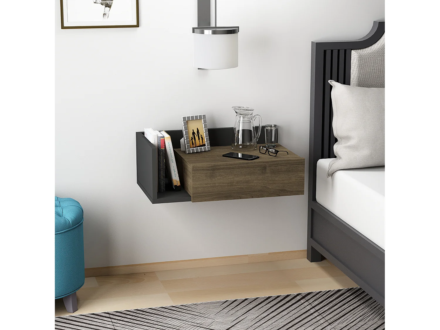 Nachttisch HEPHAISTOS- Anthrazitgrau  , 21,4x35x60