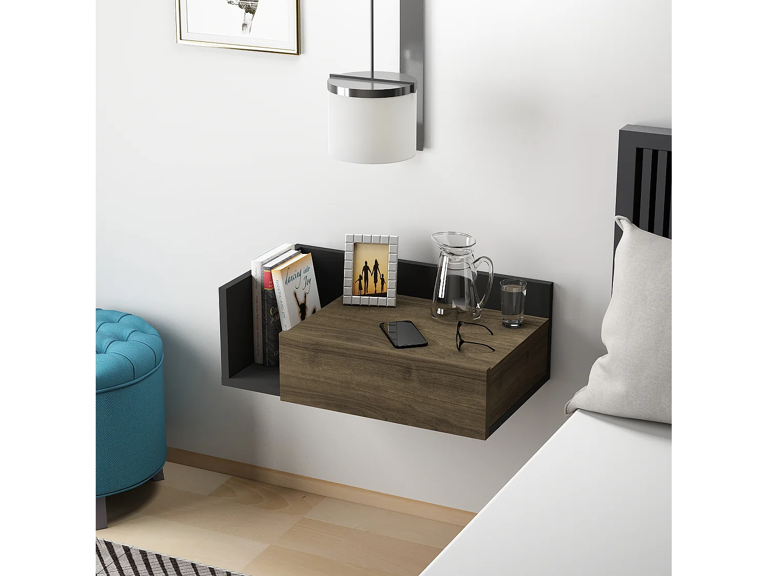 Nachttisch HEPHAISTOS- Anthrazitgrau  , 21,4x35x60