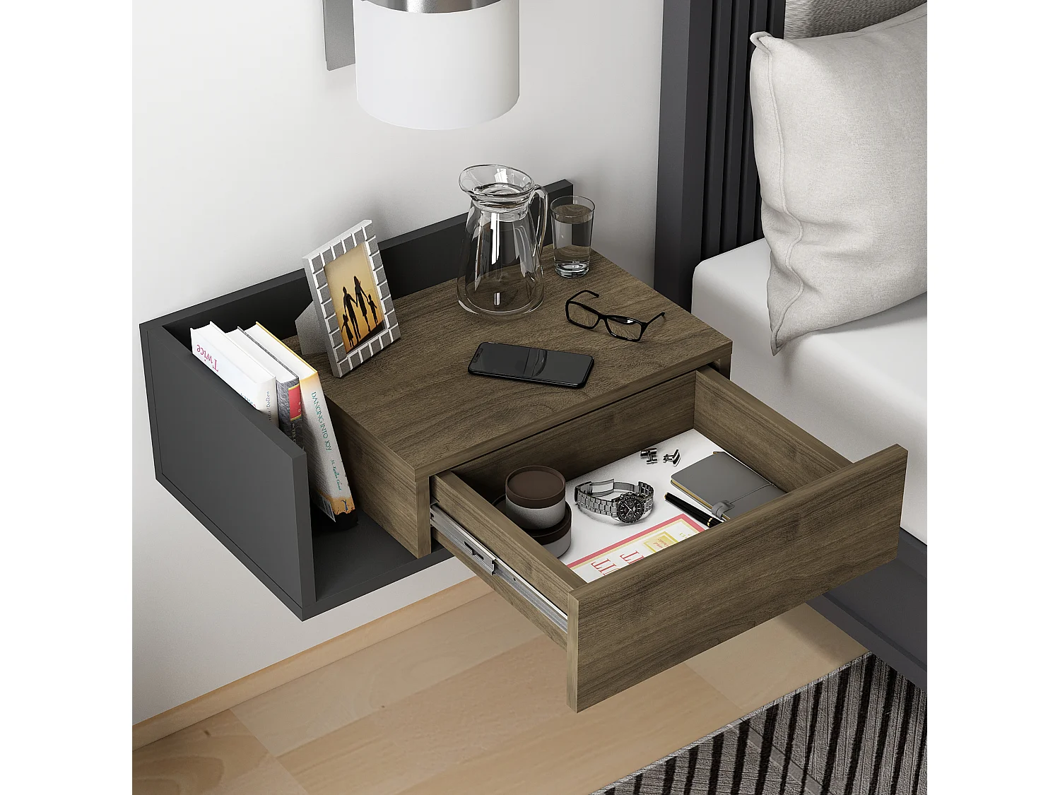 Nachttisch HEPHAISTOS- Anthrazitgrau  , 21,4x35x60