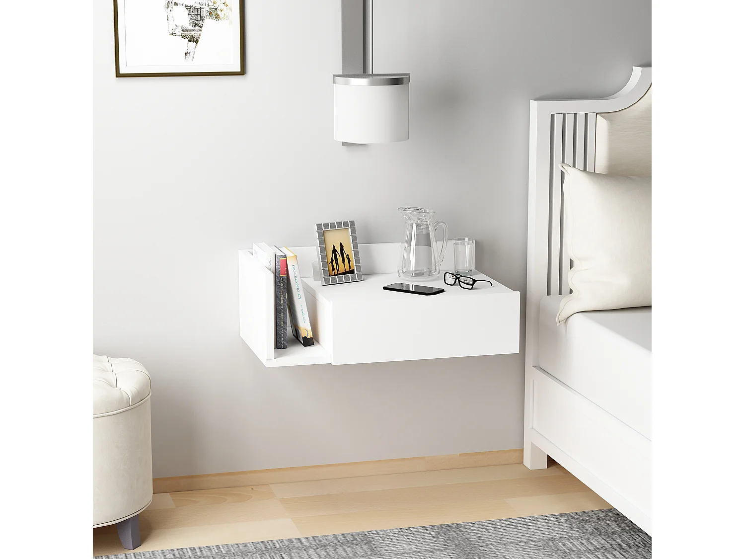 Table de chevet HEPHAISTOS- blanc, 21,4x35x60