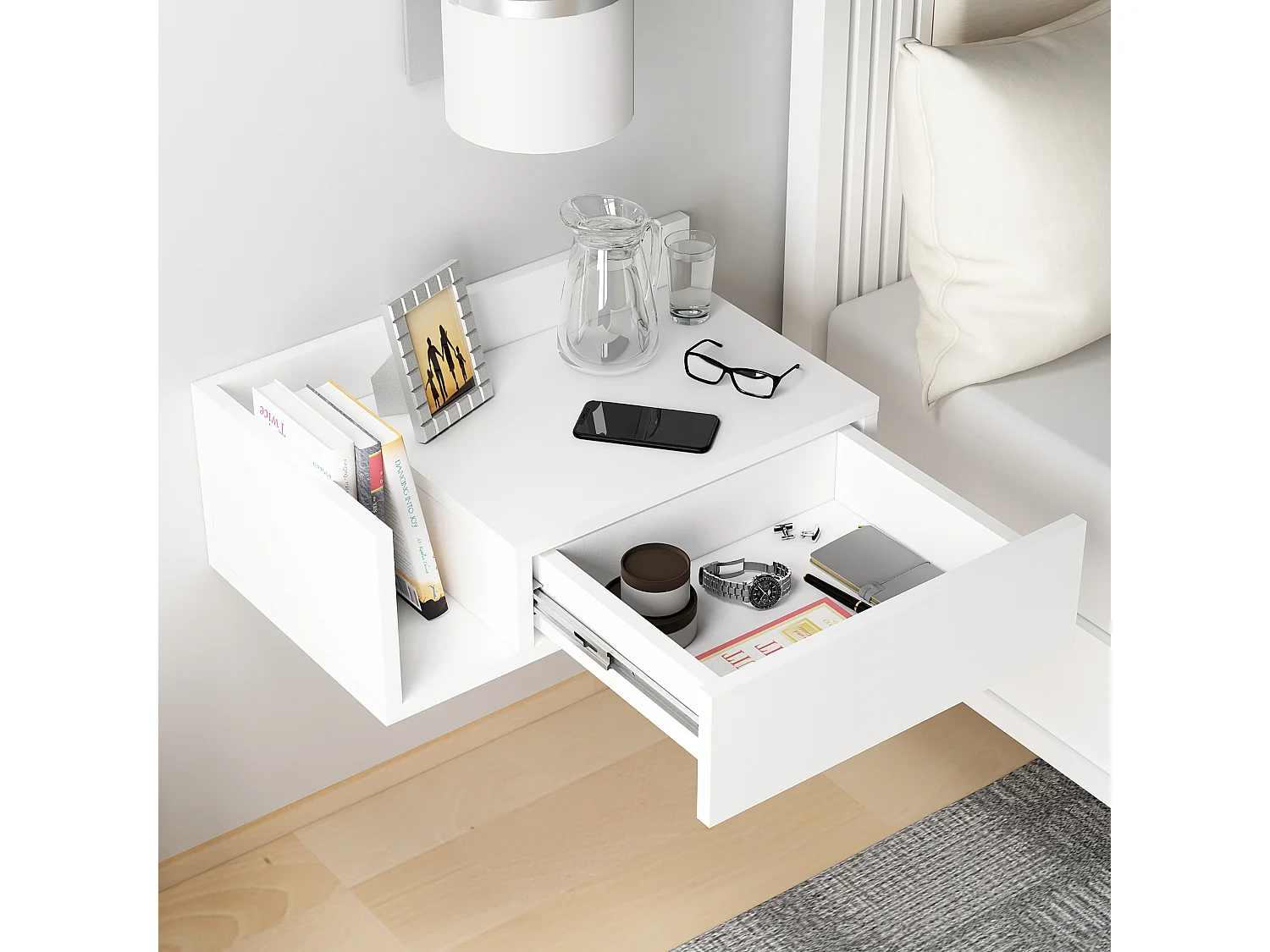 Table de chevet HEPHAISTOS- blanc, 21,4x35x60